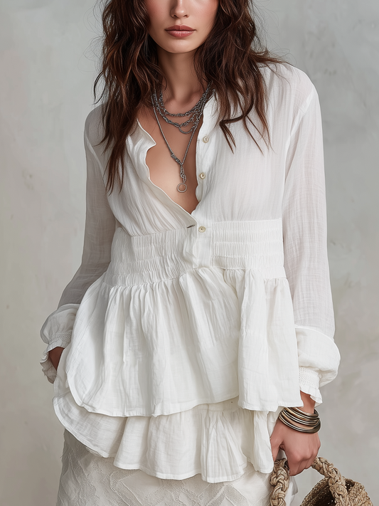 Soft Textured Smocked Waist Blouse