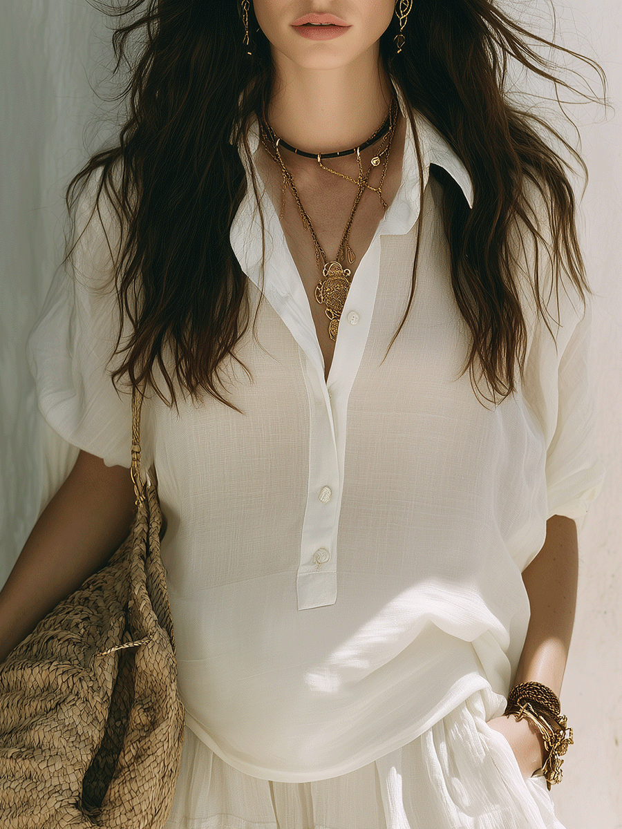 Soft And Breezy White Linen Button-Up Shirt