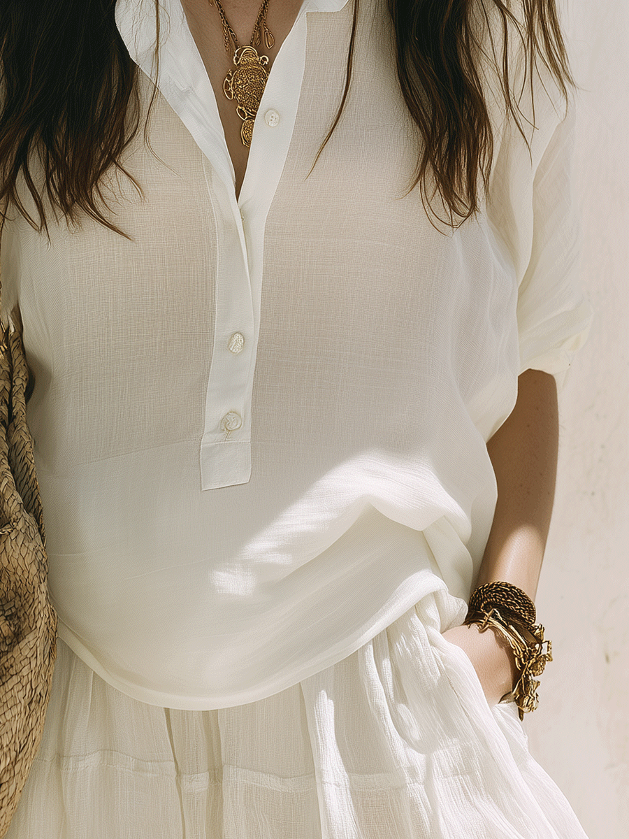 Soft And Breezy White Linen Button-Up Shirt