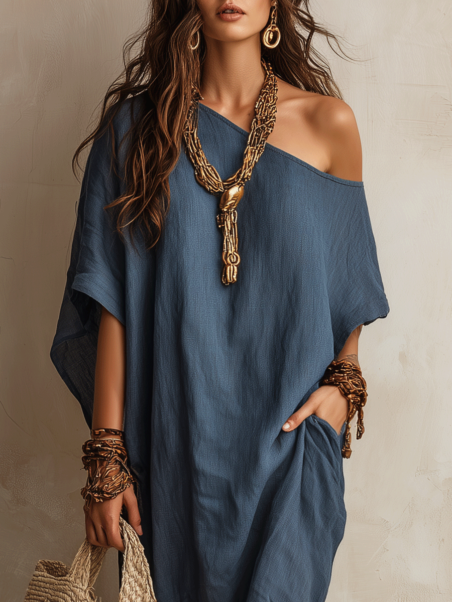 Minimalist Bohemian Airy Fabric Casual Resort Midi Dress