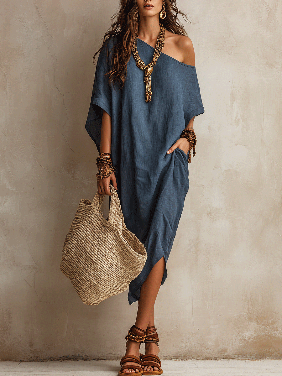 Minimalist Bohemian Airy Fabric Casual Resort Midi Dress