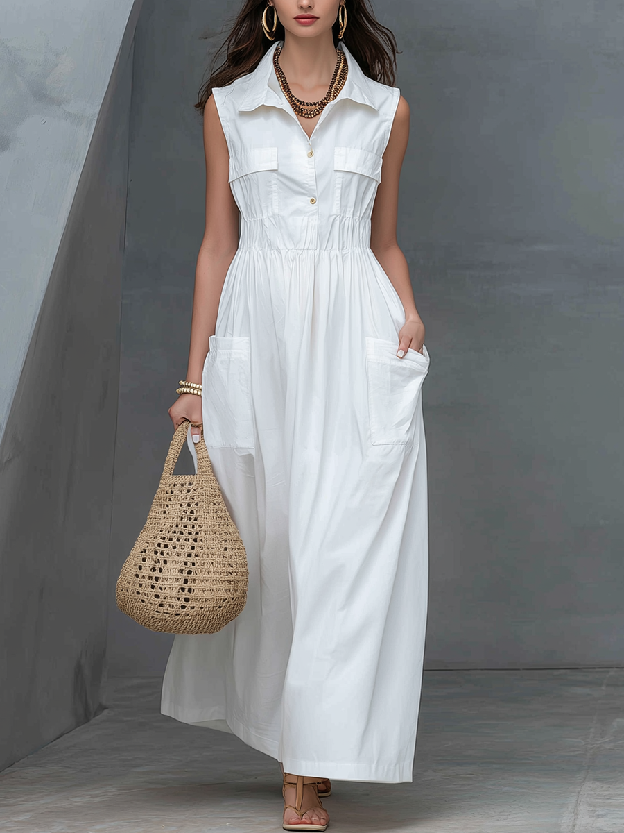 Chic Pure White Utility Maxi Dress