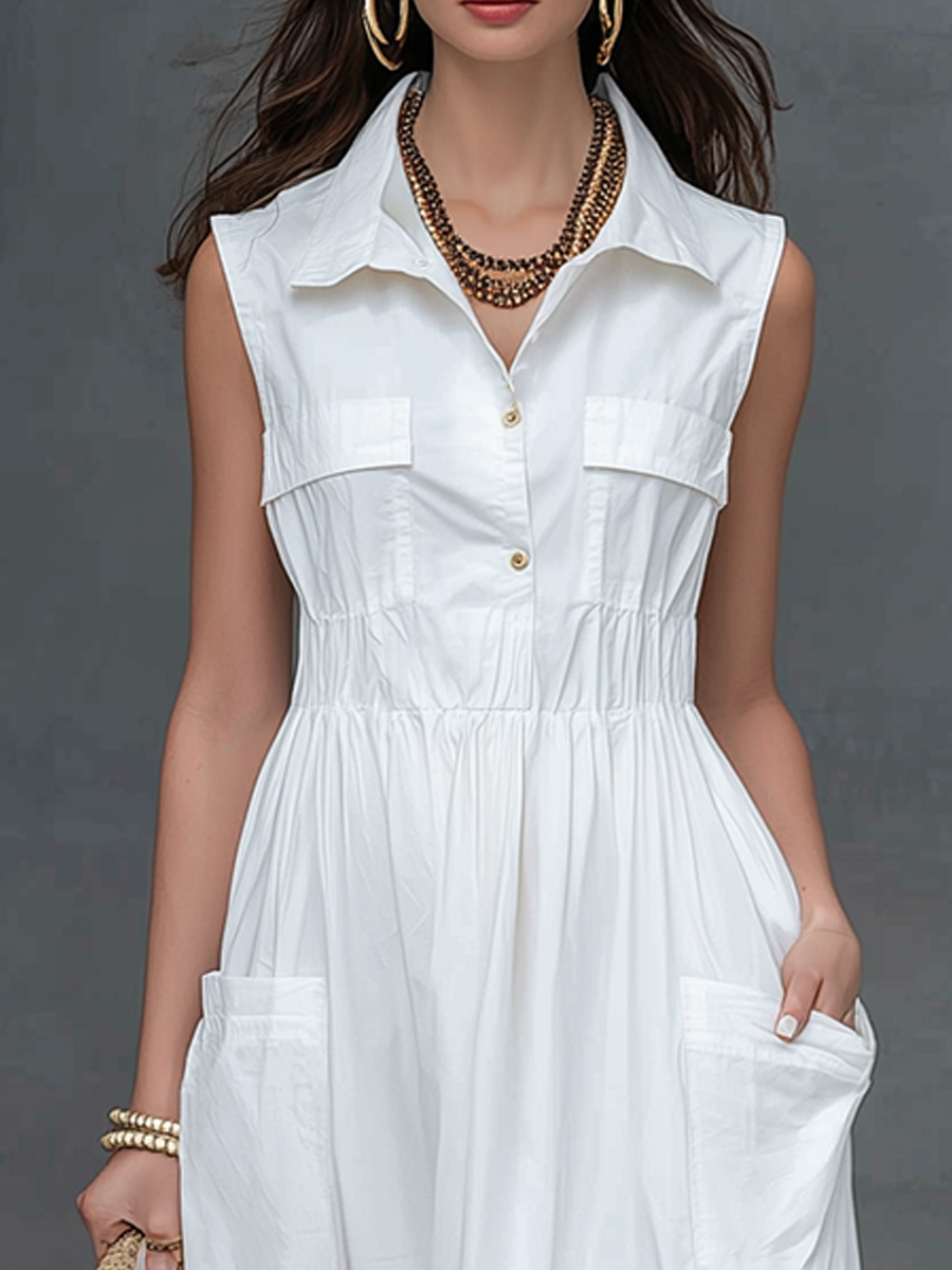 Chic Pure White Utility Maxi Dress