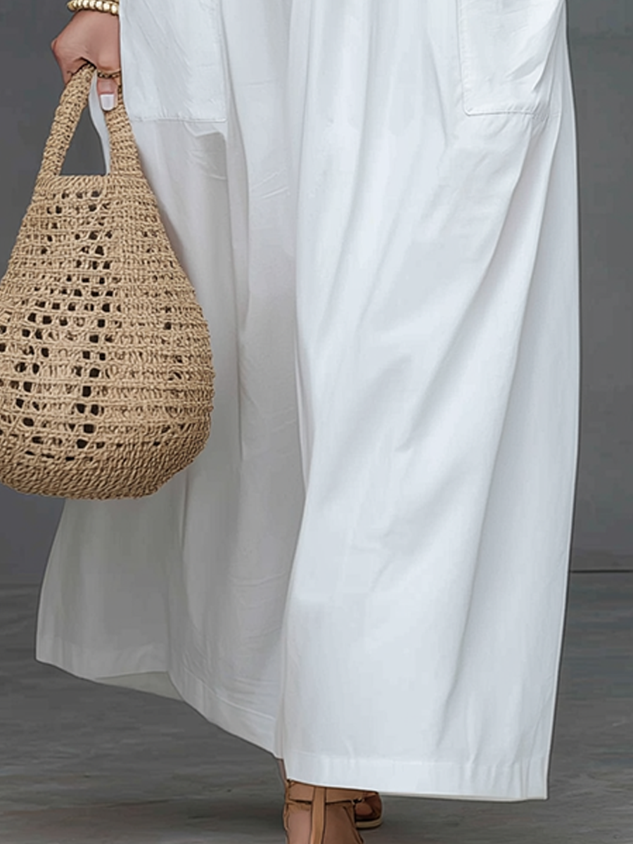Chic Pure White Utility Maxi Dress