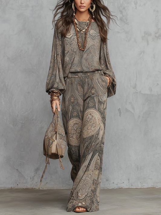Bohemian Grey-brown Paisley Pattern Suit