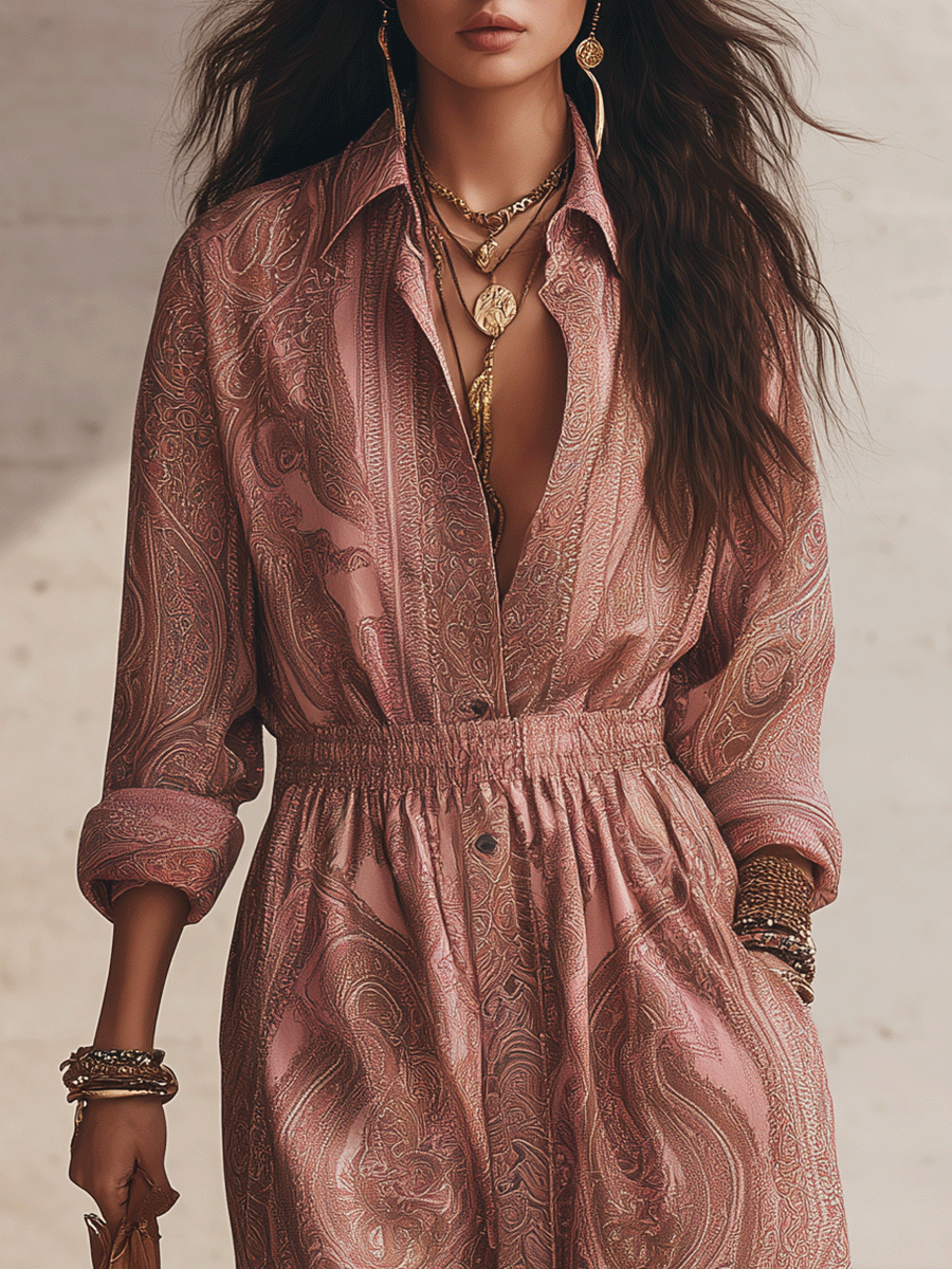 Romantic Bohemian-Style In Soft Pink Cotton Floral Print Maxi Dress