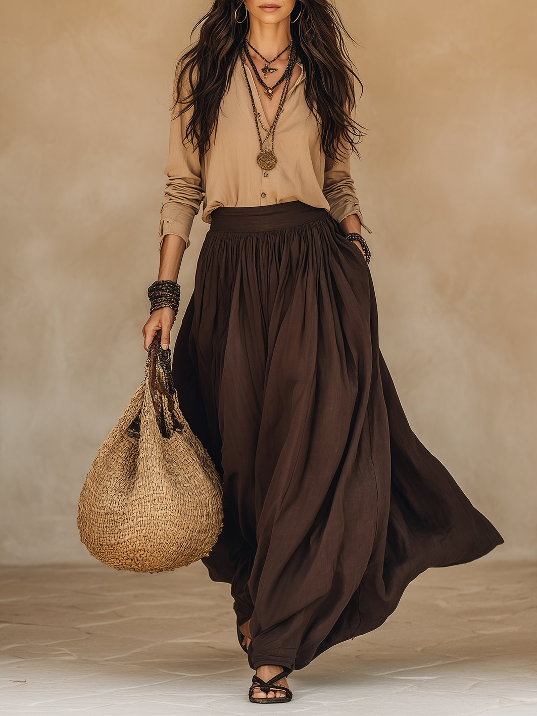 Boho High-Waist Draped Harem Pants