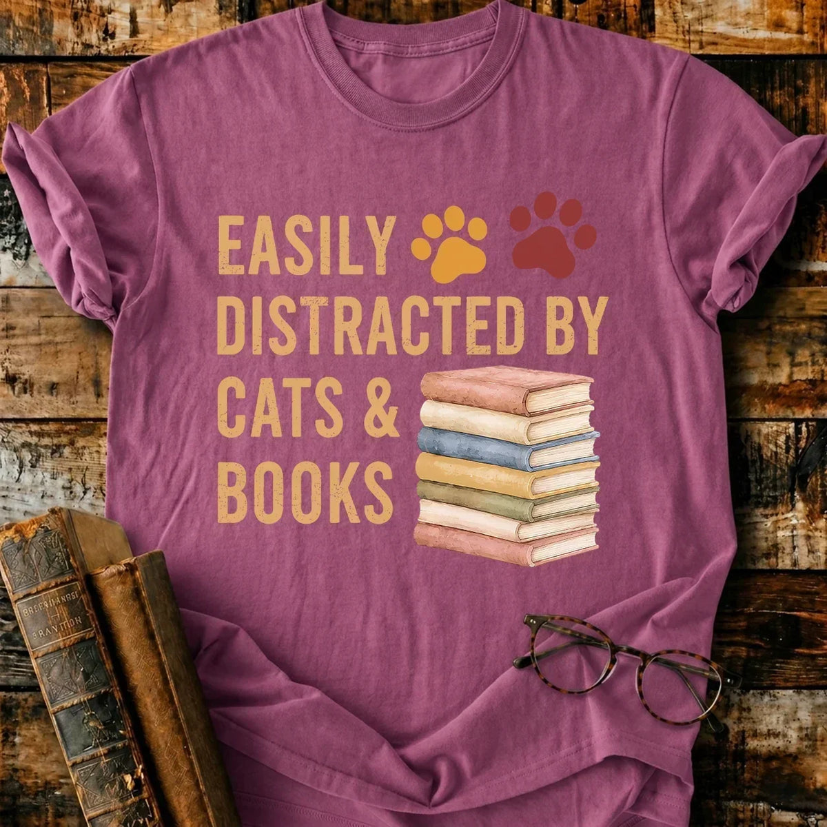 Distracted By Cats & Books T-Shirt