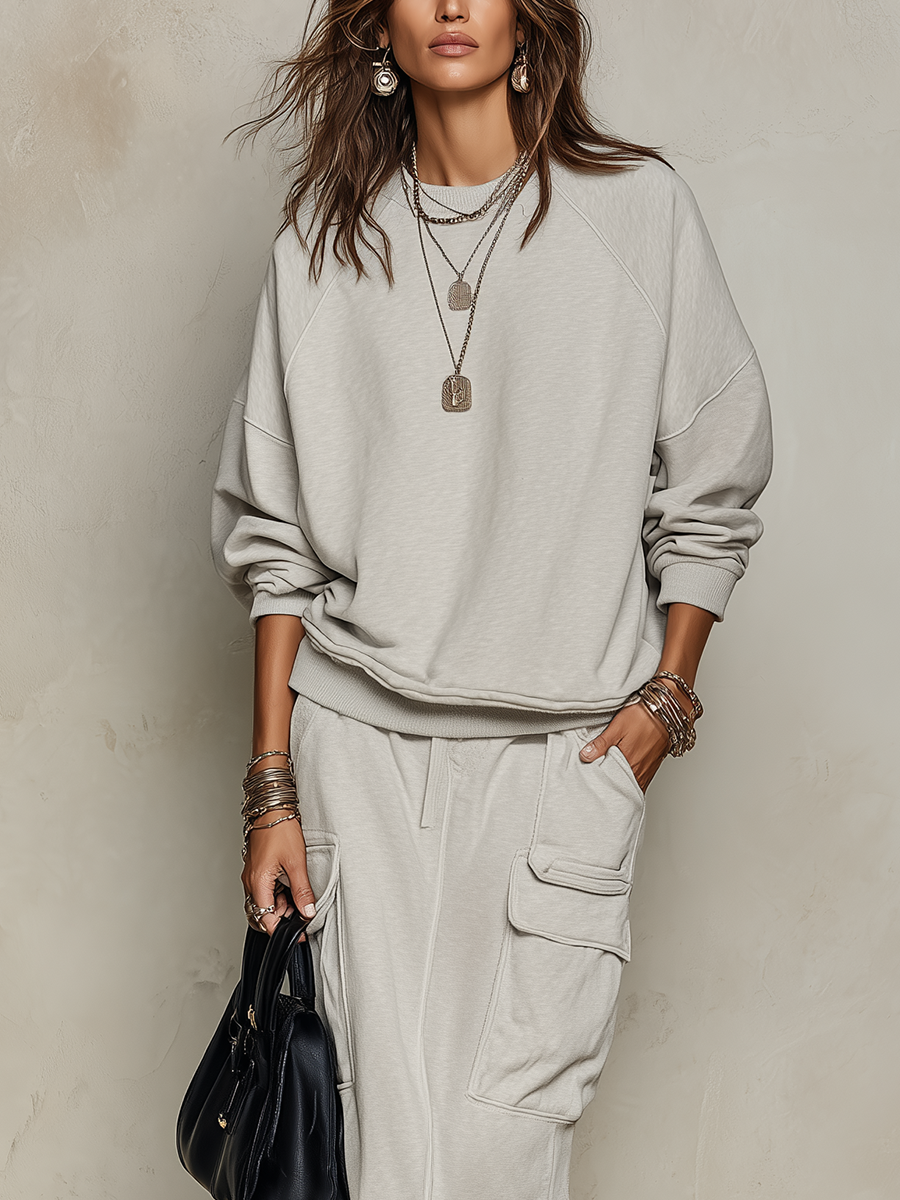Relaxed Oatmeal Utility Skirt Set