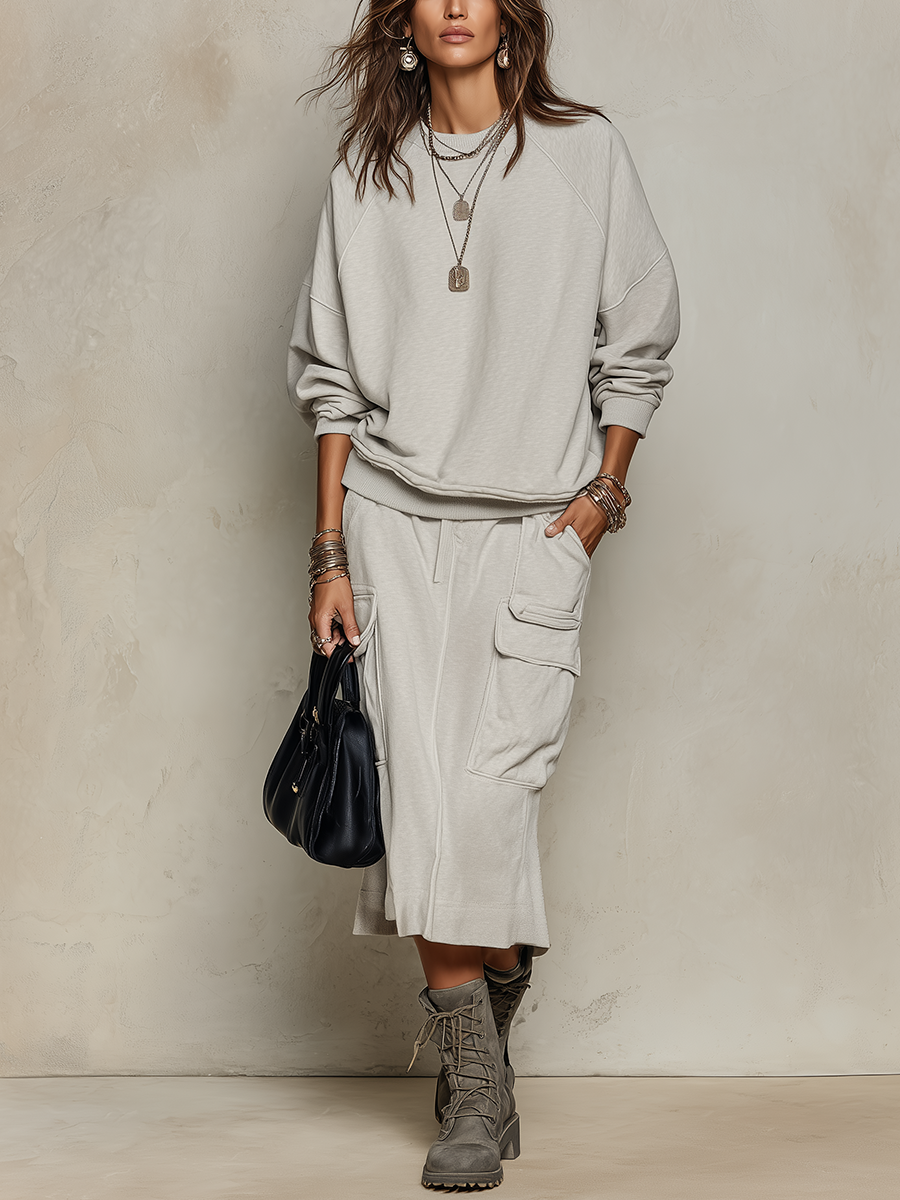 Relaxed Oatmeal Utility Skirt Set
