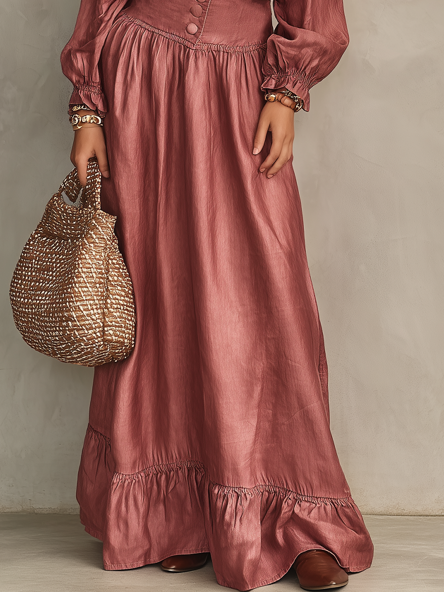 Romantic Rose Ruffle Trim Maxi Dress