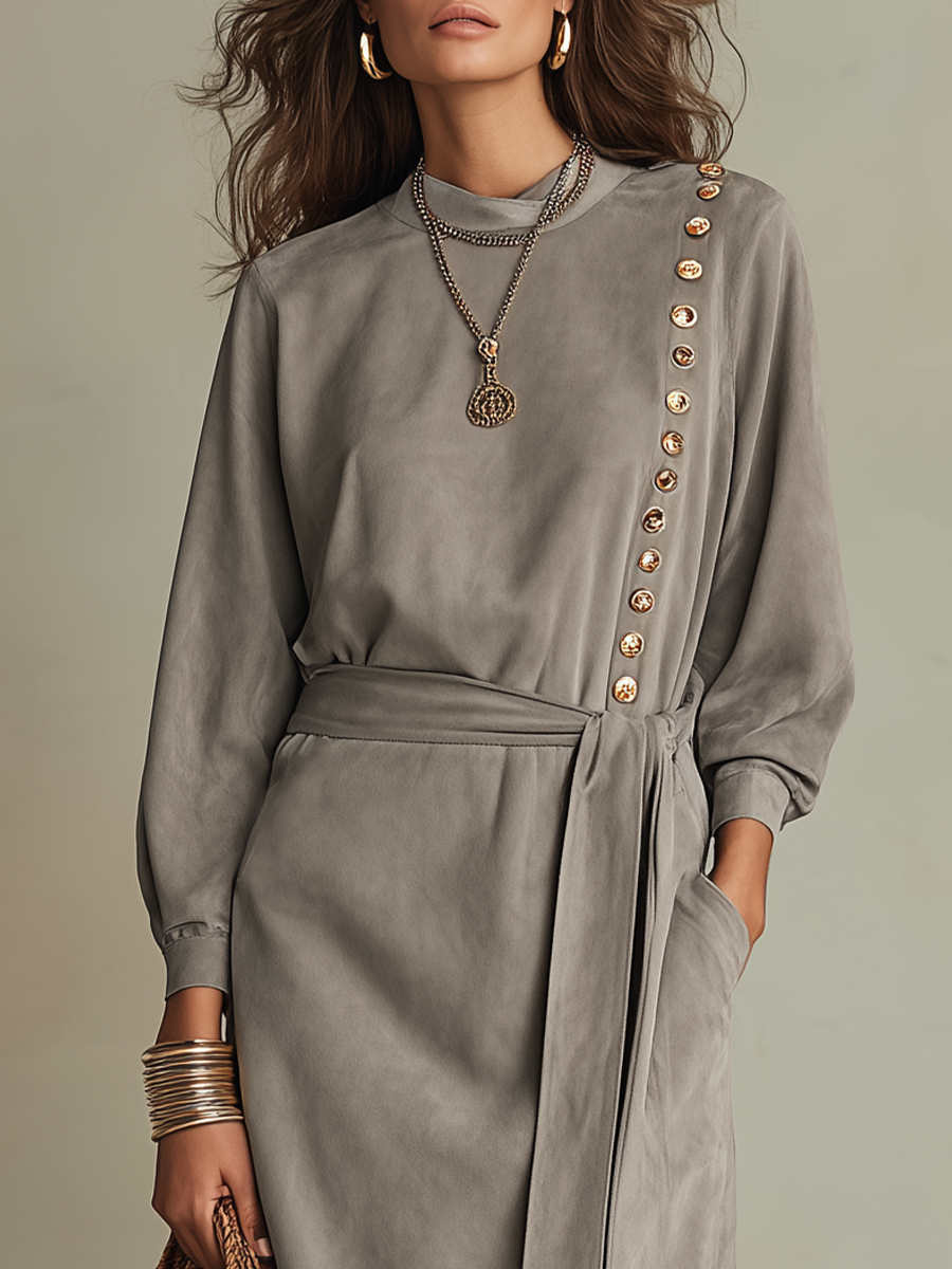 Refined Button Detail Wrap Dress