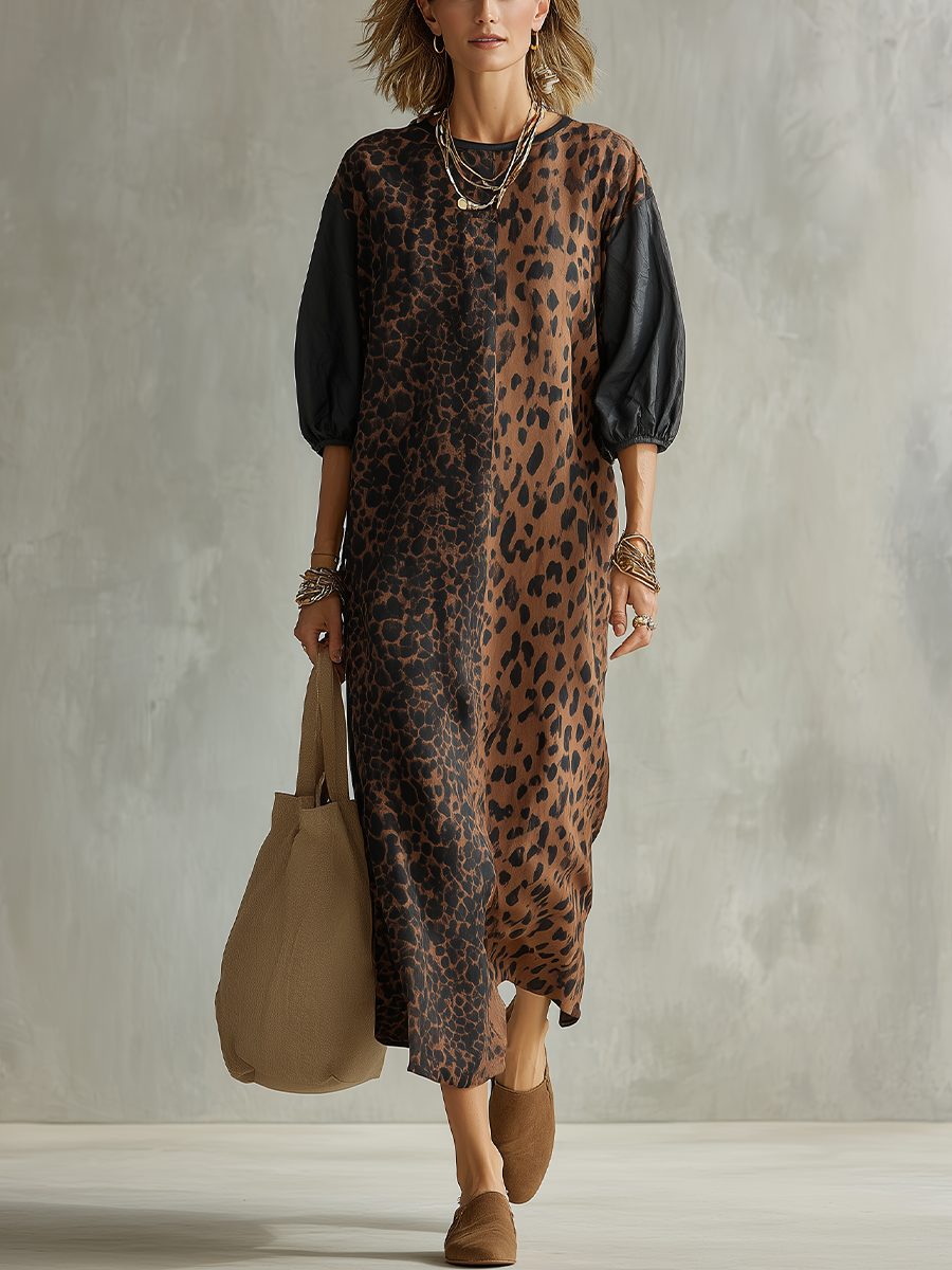 Bohemian Brown Leopard Print Maxi Dress