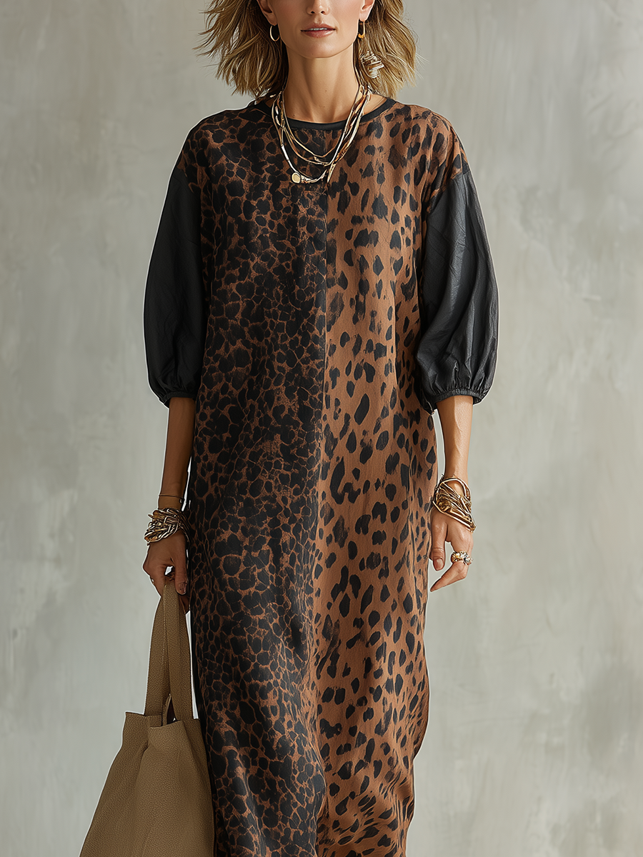 Bohemian Brown Leopard Print Maxi Dress