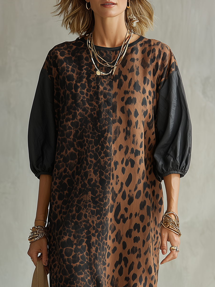 Bohemian Brown Leopard Print Maxi Dress