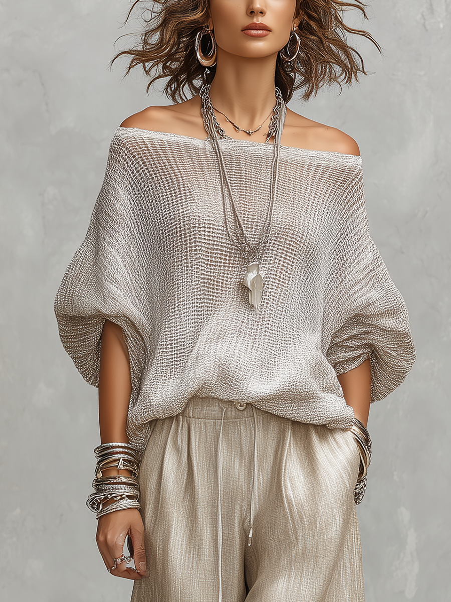 Lightweight Knit Top And Linen Wide-leg Pants Set
