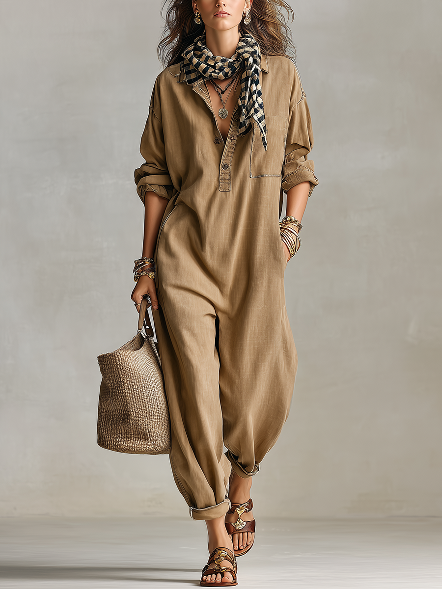 Bohemian Khaki Harem Jumpsuit