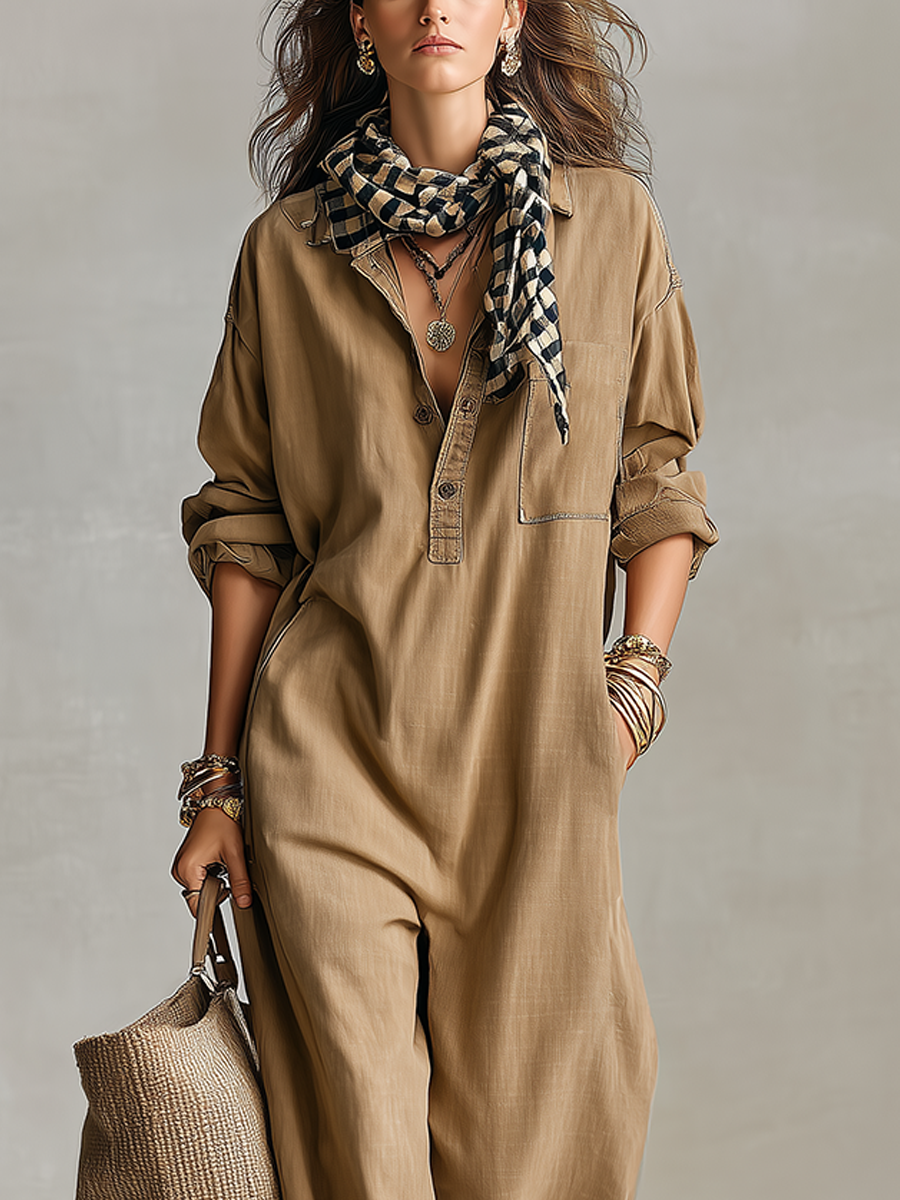 Bohemian Khaki Harem Jumpsuit