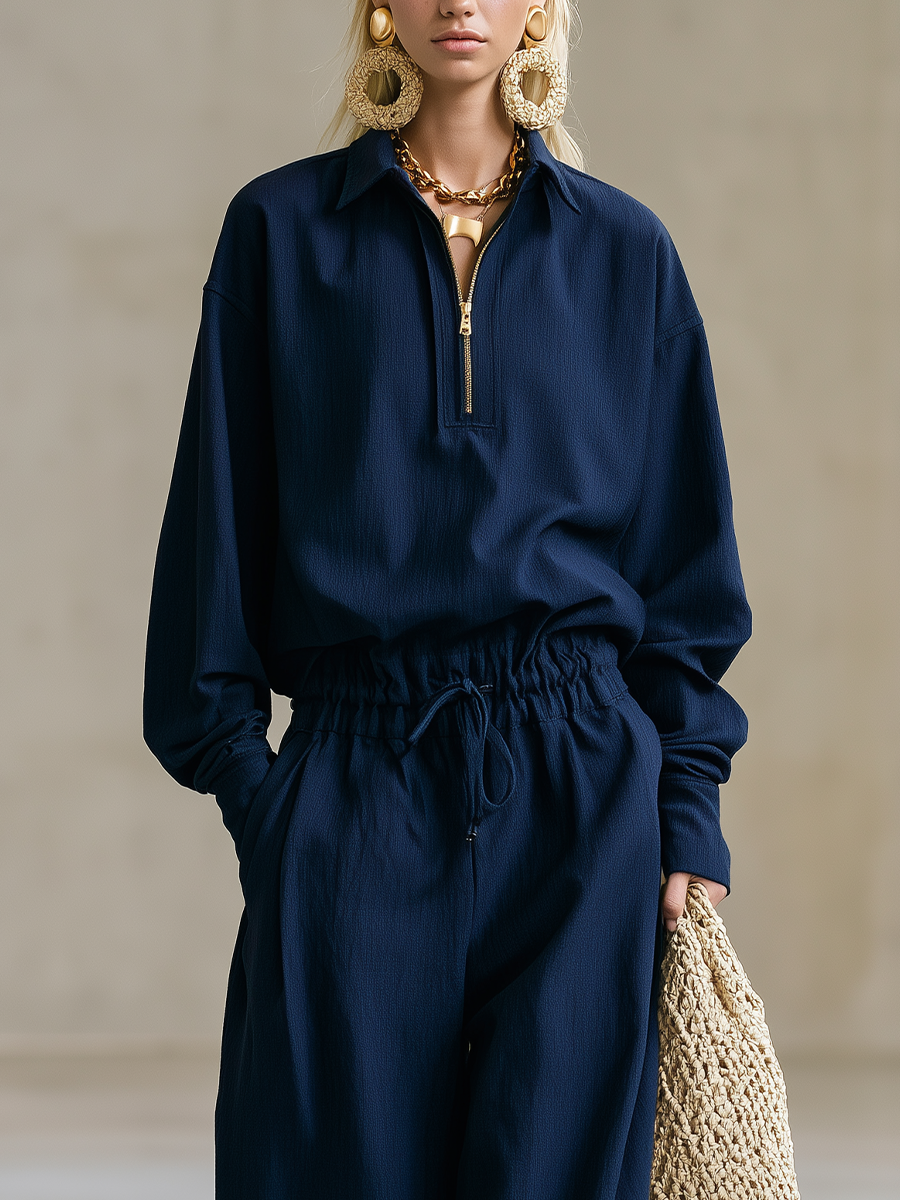 Relaxed Minimal Textured Cotton Two-Piece Set