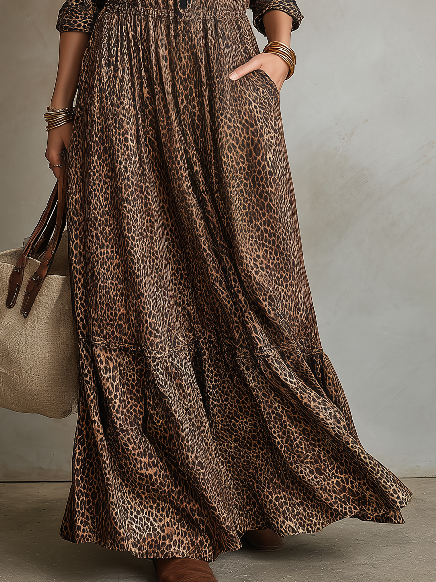 Chic Brown Leopard Print Maxi Dress