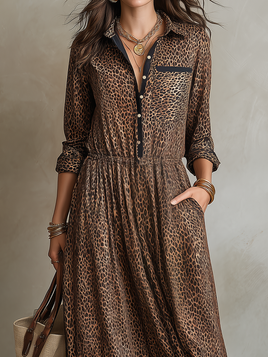 Chic Brown Leopard Print Maxi Dress