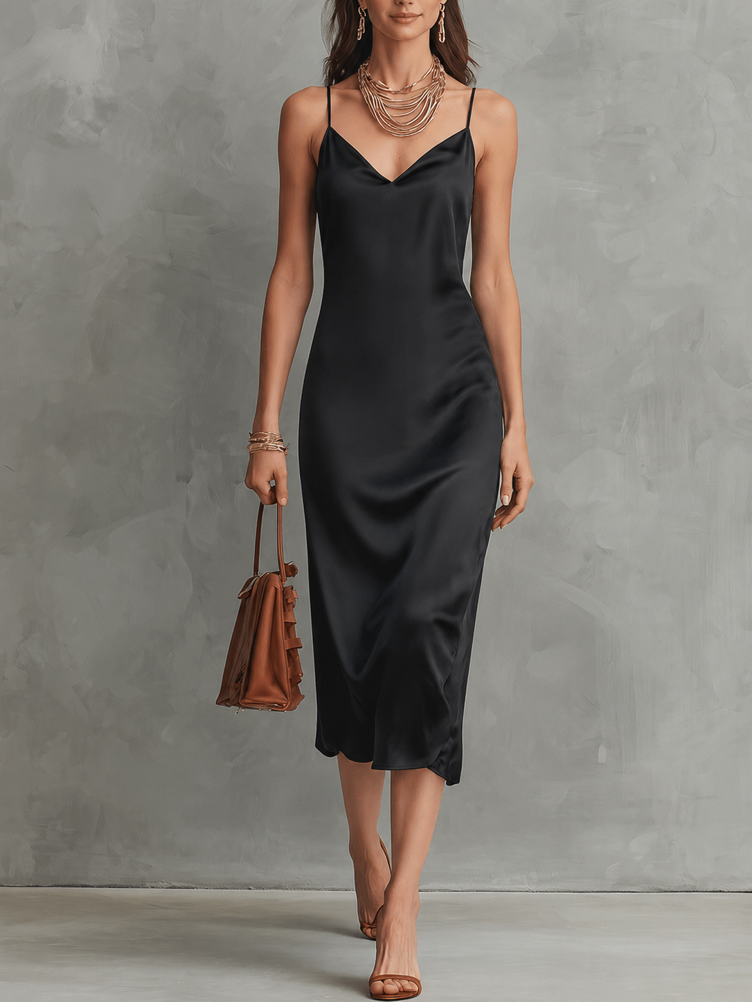 Quiet Luxury Silky Stripe-Shirt & Bias Slip Blue & Black Layered Set
