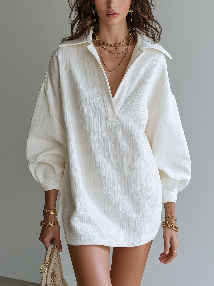 Stylish White Textured Soft Shirt Dress
