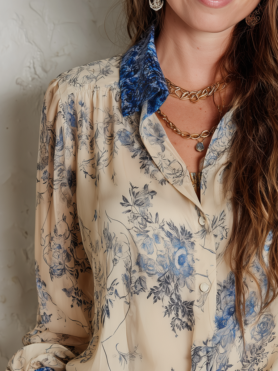 Refined Ivory Floral Print Shirt