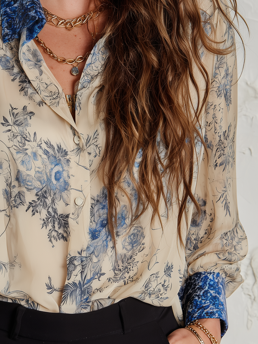 Refined Ivory Floral Print Shirt