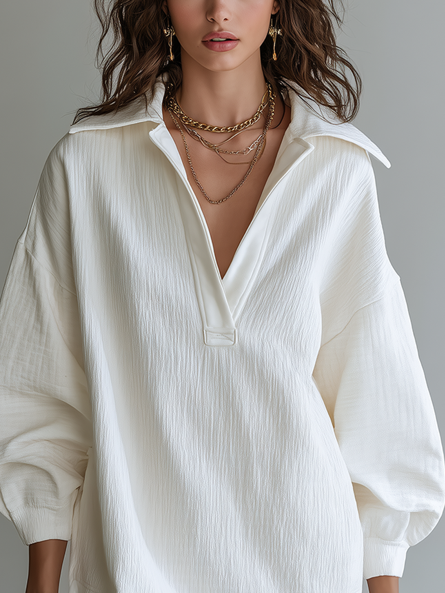 Stylish White Textured Soft Shirt Dress