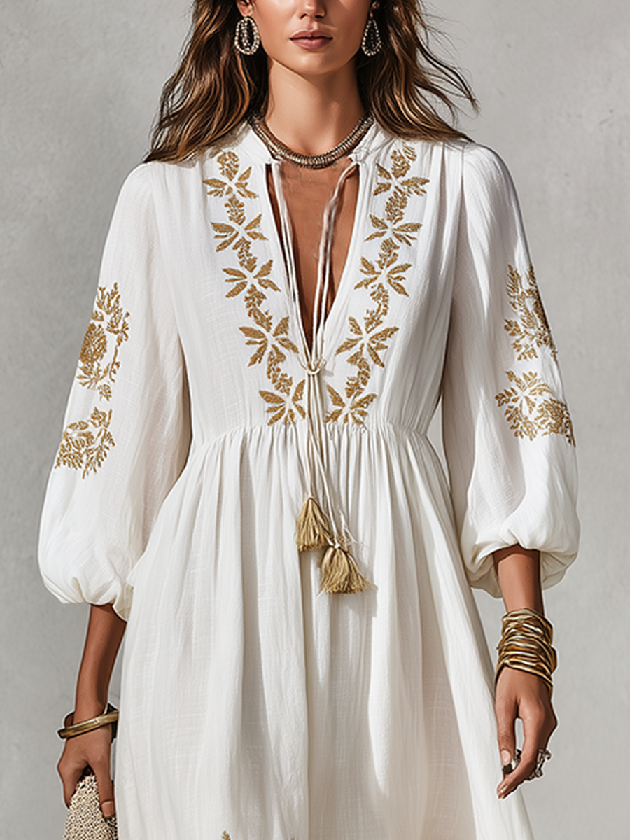 Bohemian Gold Floral Maxi Dress