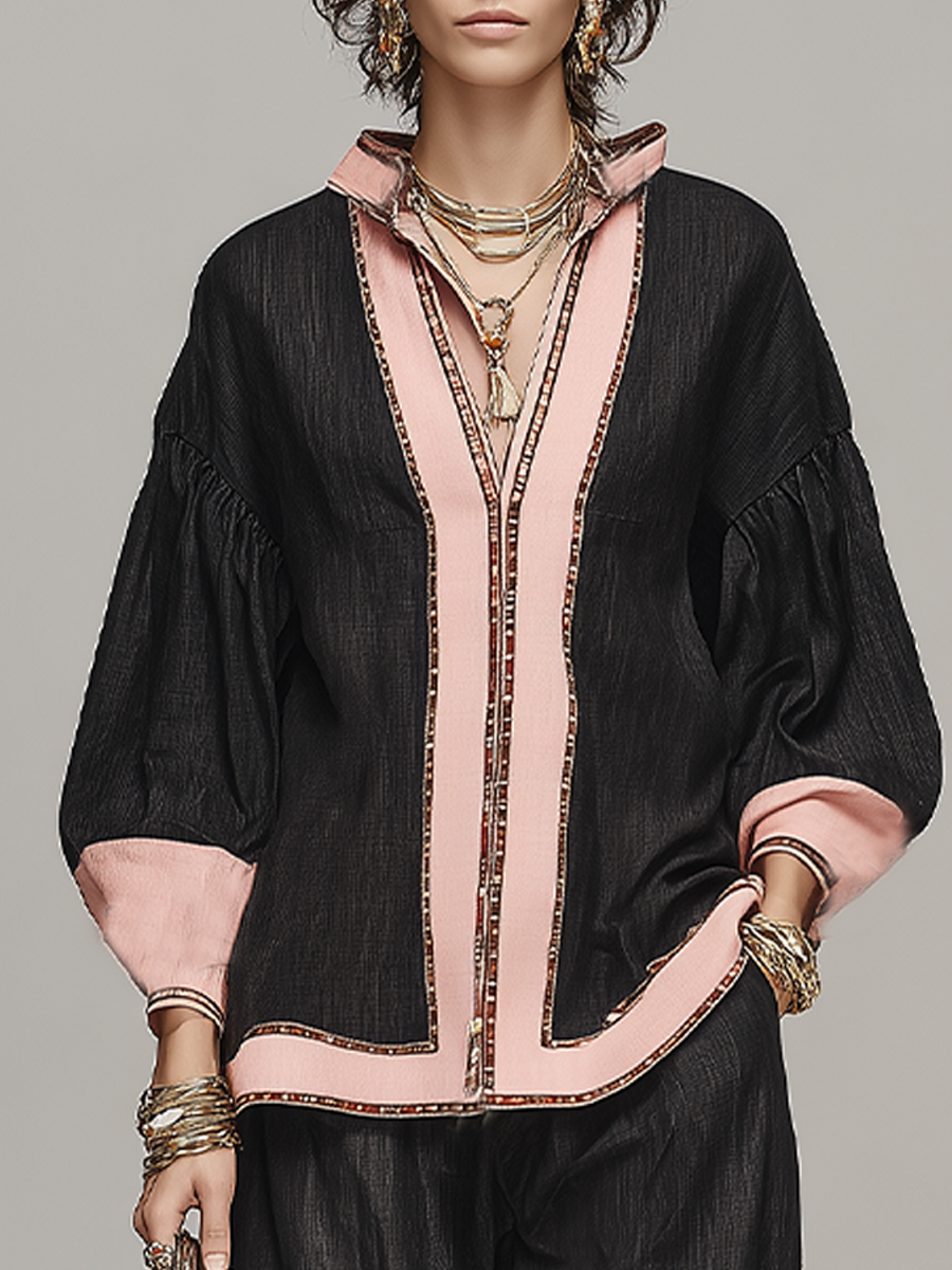 Bohemian Pink Trimmed Linen Suit