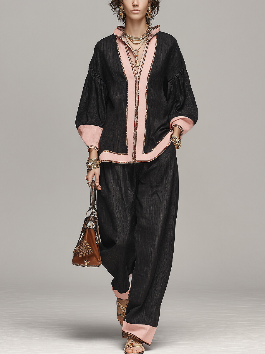 Bohemian Pink Trimmed Linen Suit