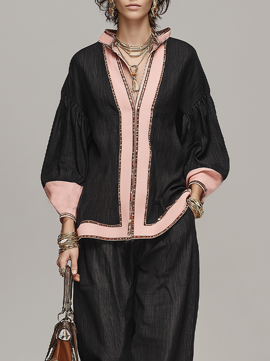 Bohemian Pink Trimmed Linen Suit