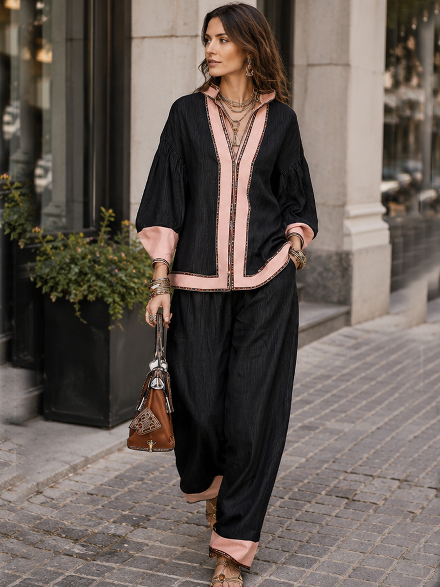Bohemian Pink Trimmed Linen Suit
