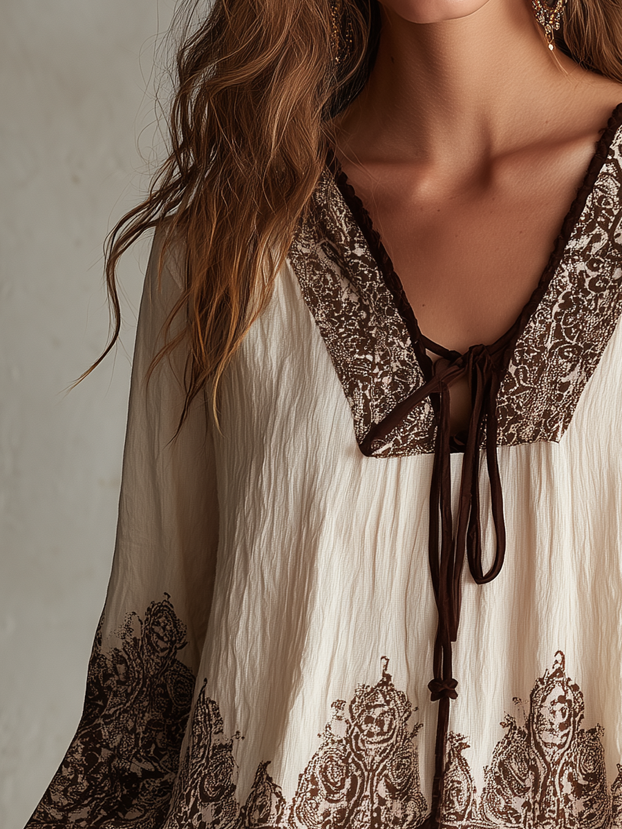 Elegant Ivory Paisley Print Blouse