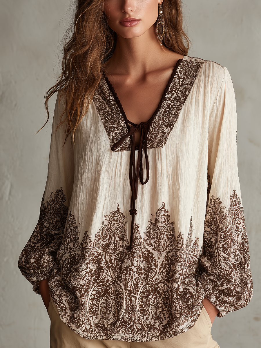 Elegant Ivory Paisley Print Blouse