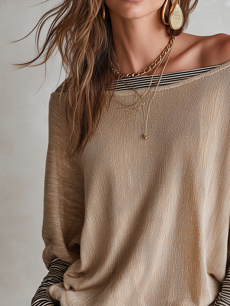 Effortless Beige Off-Shoulder Knit Blouse