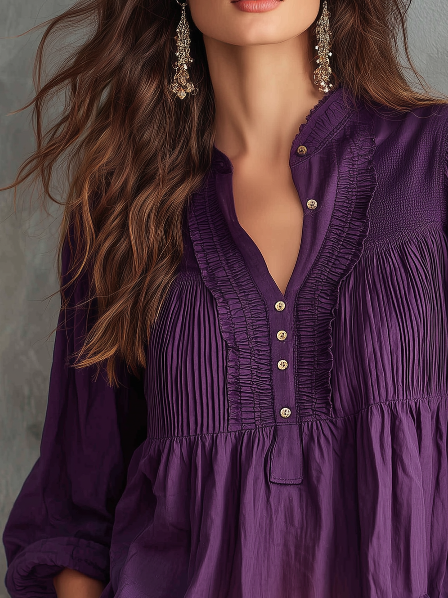 Elegant Plum Pintuck Blouse