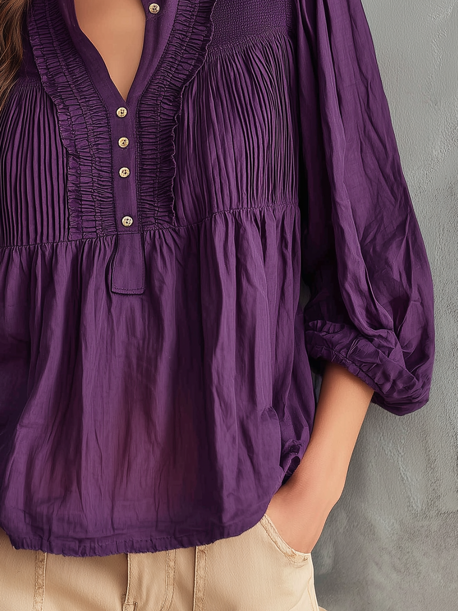 Elegant Plum Pintuck Blouse