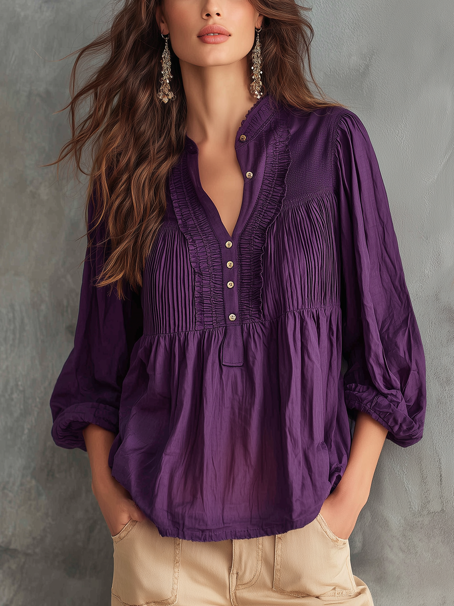 Elegant Plum Pintuck Blouse