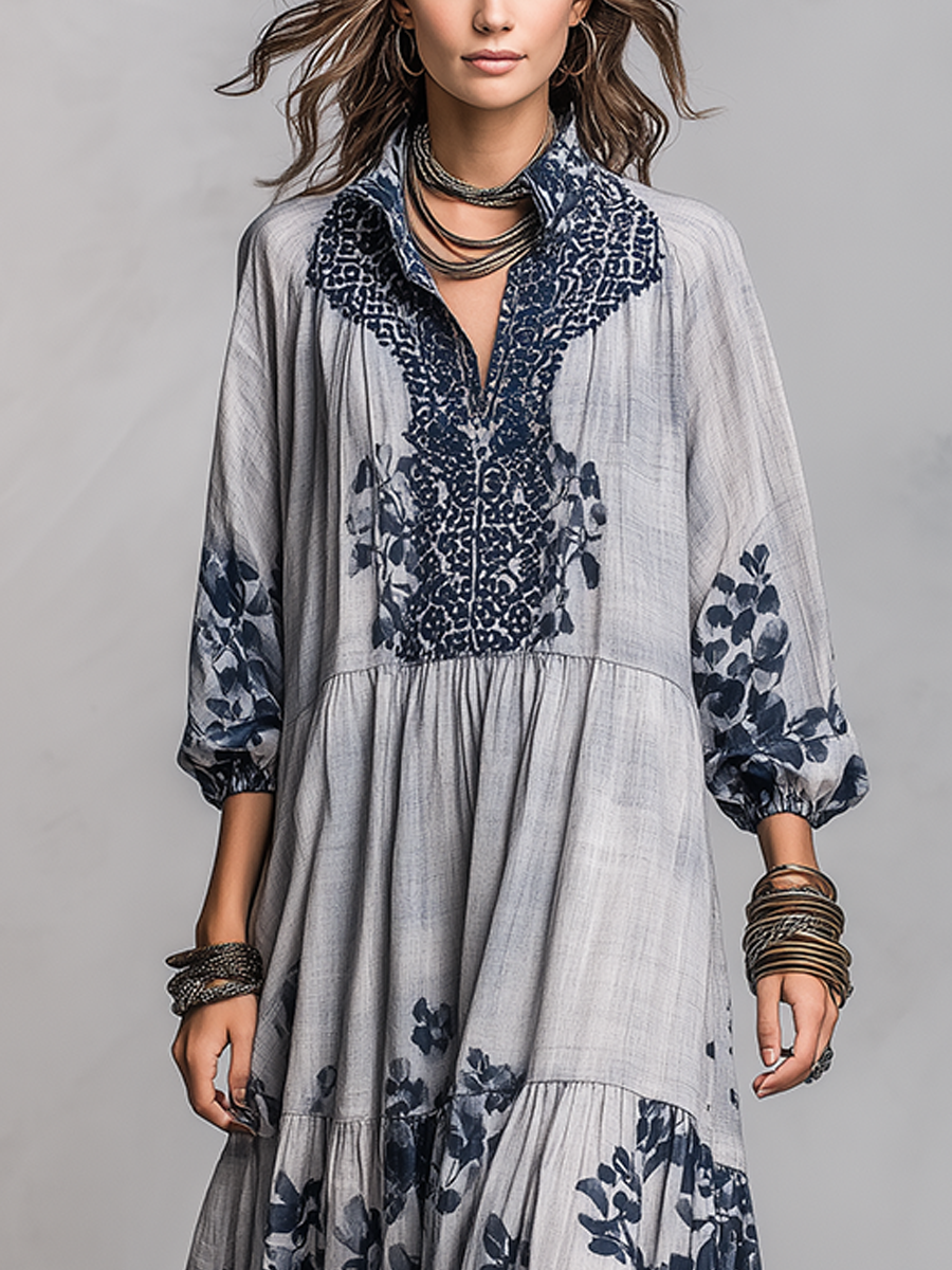 Coastal Blue Floral Tiered Maxi Dress
