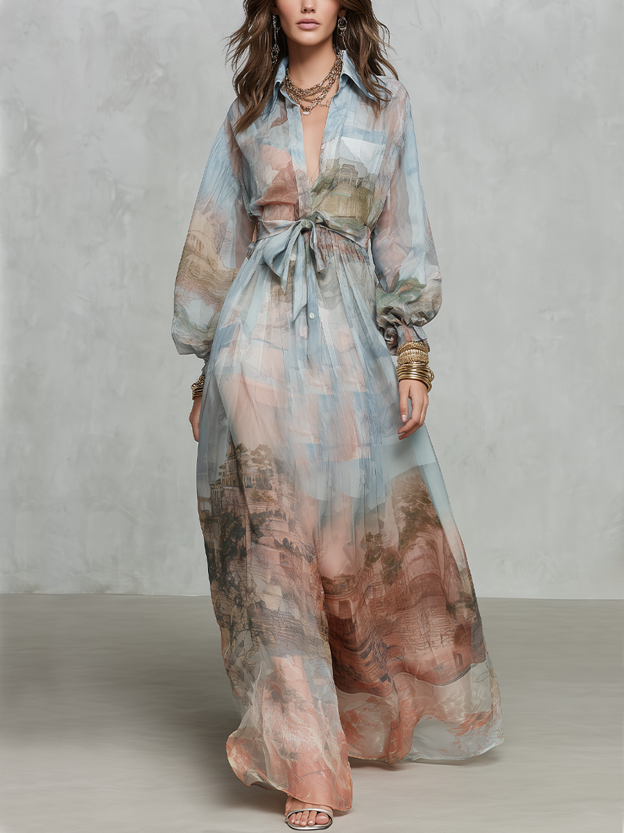 Baroque Blue Floral Maxi Dress