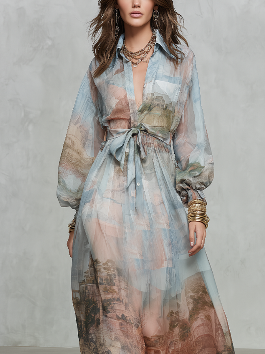 Baroque Blue Floral Maxi Dress
