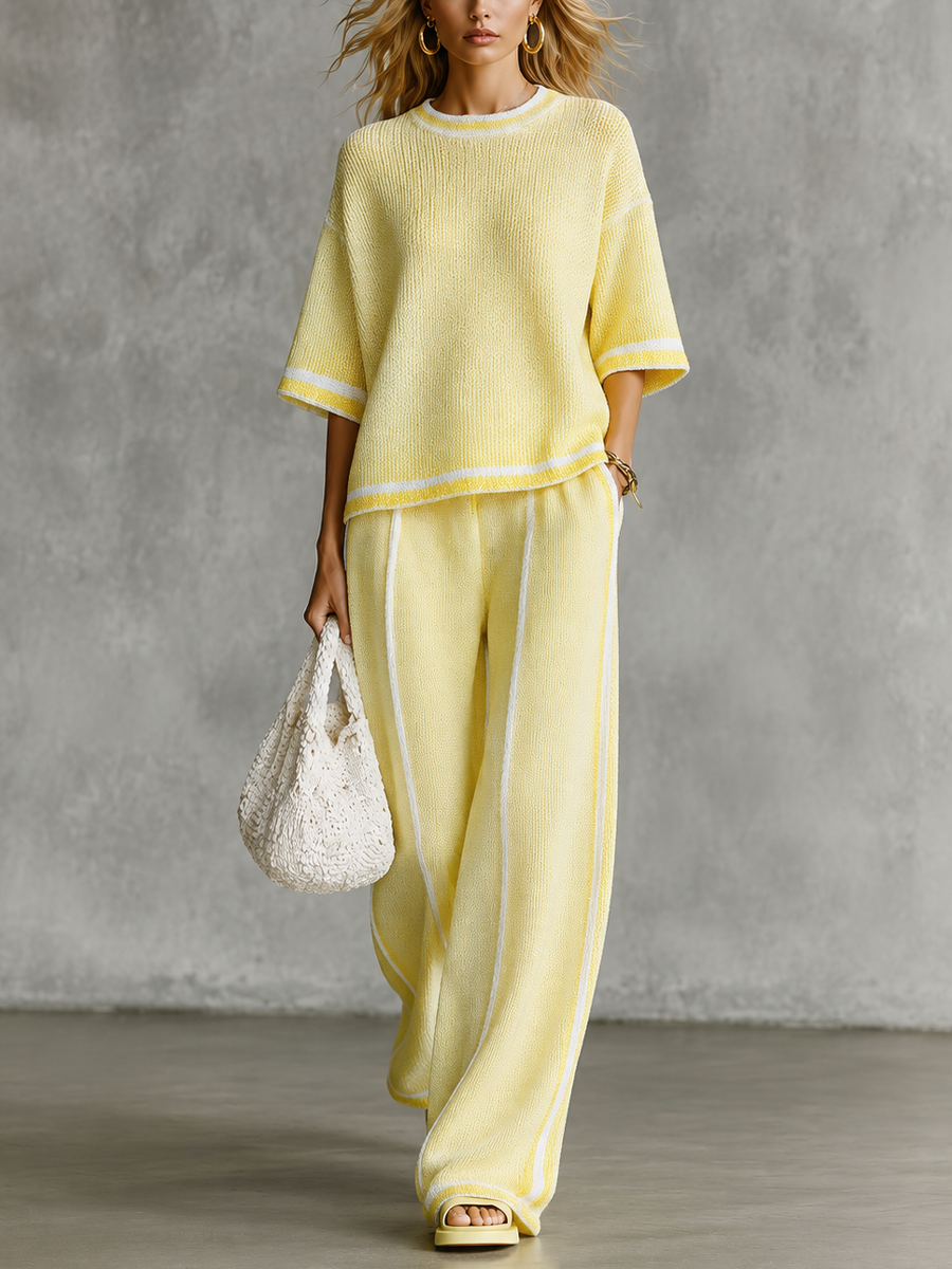 Soft Minimal Short Sleeve Sweater & Palazzo Pants Outfit Set
