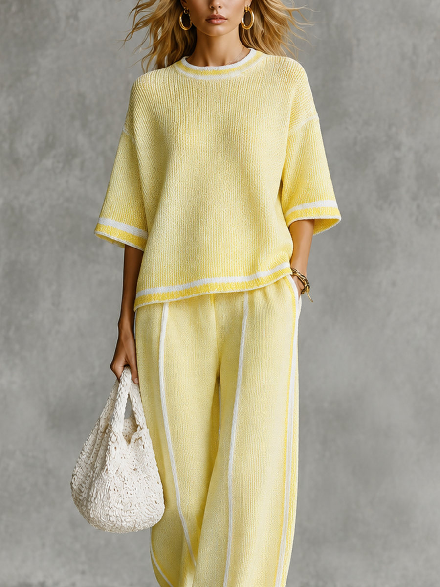 Soft Minimal Short Sleeve Sweater & Palazzo Pants Outfit Set