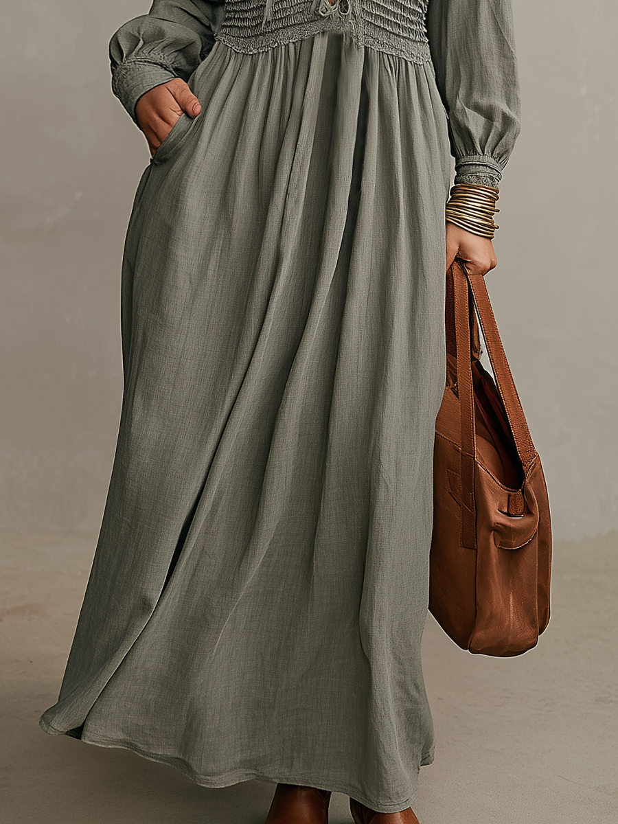 Elegant Sage Lace-Up Maxi Dress