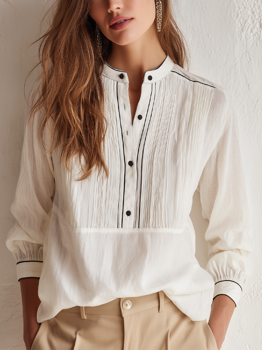 Refined Ivory Pintuck Blouse