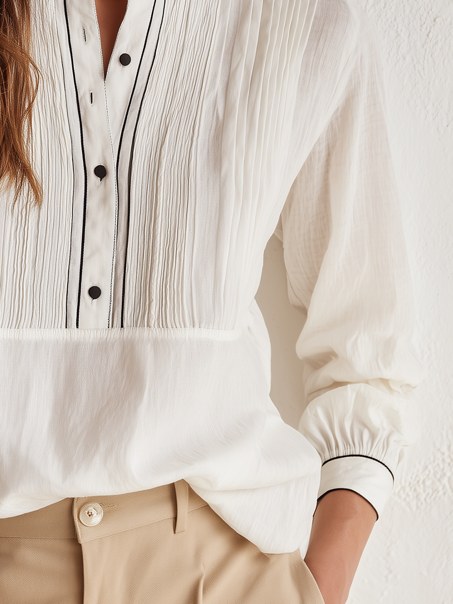 Refined Ivory Pintuck Blouse