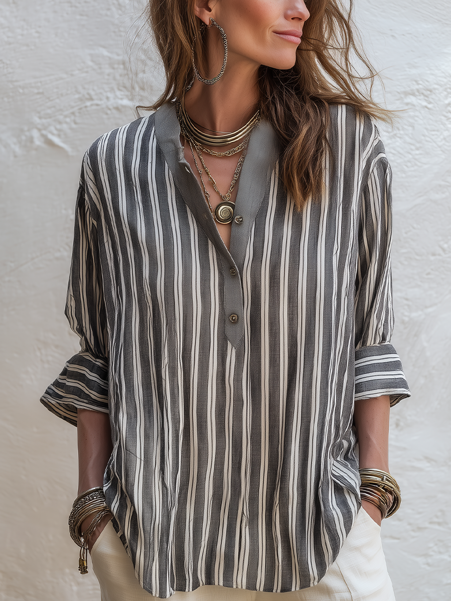 Modern Charcoal Striped Button-Up Relaxed Shirt